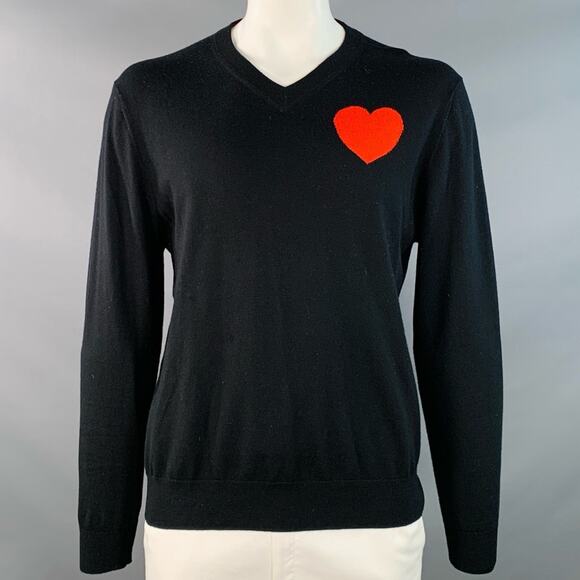 MR TURK Size XL Black Red Wool Heart V-Neck Pullover - Picture 1 of 5